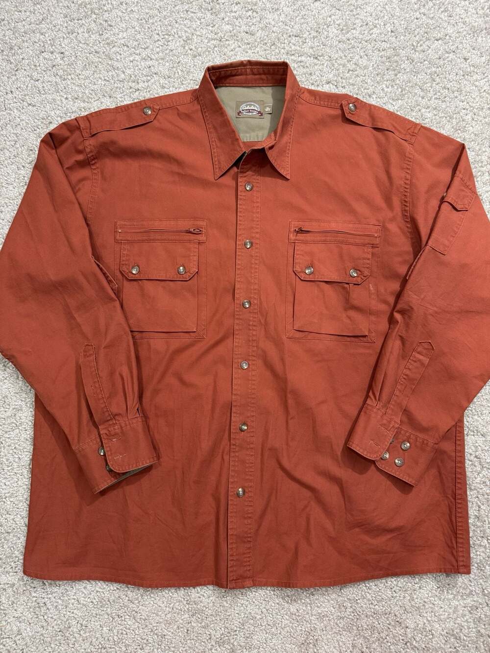 Cabela's Safari Series Rugged Canvas Field Shirt XL Long Sleeve Rust Orange